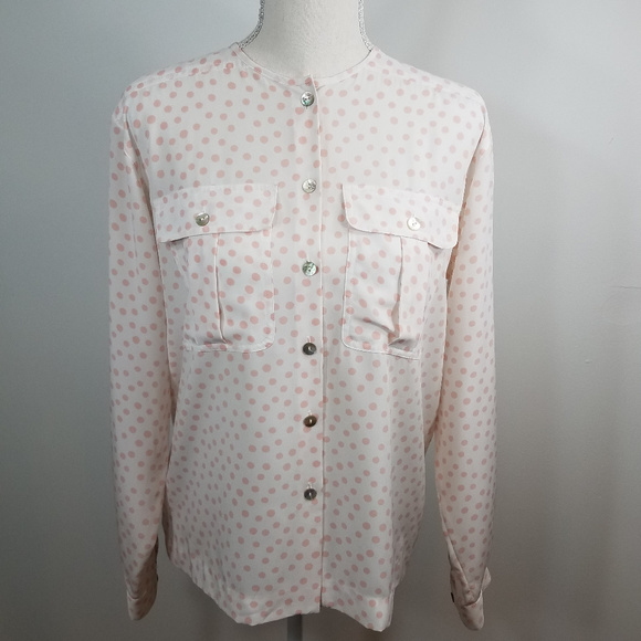 Vintage Liz Claiborne Collection pink white button up Polka Dot Top blouse 6P - Picture 3 of 8